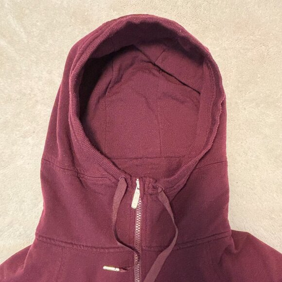 Hooded Zip-Up Sweater with High Low Hem - Burgundy - Picture 4 of 12